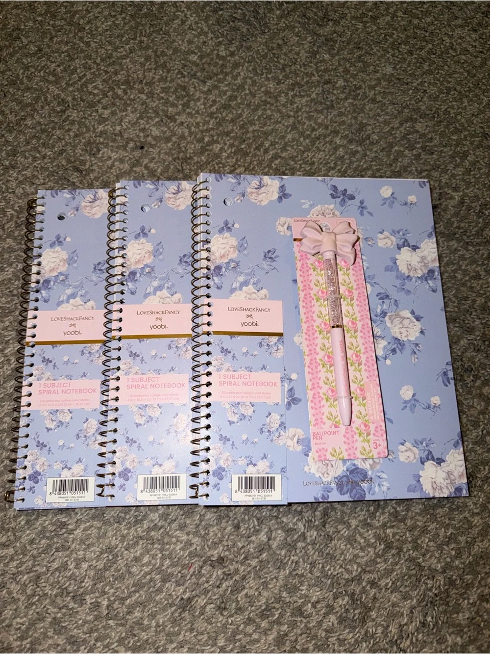 LoveShackFancy x Yoobi Floral Spiral Notebooks Set Of 3 With Pink Bow Pen